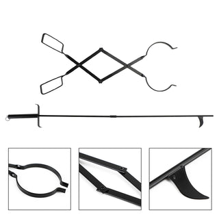 2PCS Hearth Tool Fireplace Set Fire Tools Set Campfire Tongs Fire hook Black
