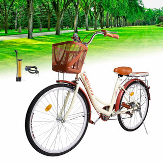 26-Inch 7-Speed Women's Cruiser Bike – Classic City Bicycle with Spoke Wheels (Cream)