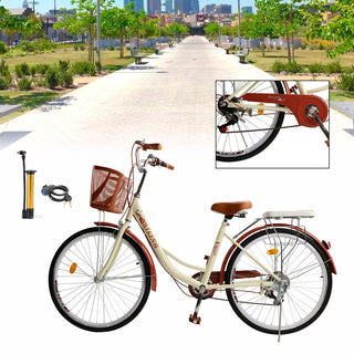 26-Inch 7-Speed Women's Cruiser Bike – Classic City Bicycle with Spoke Wheels (Cream)