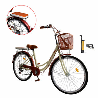 26-Inch 7-Speed Women's Cruiser Bike – Classic City Bicycle with Spoke Wheels (Cream)