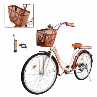 26-Inch 7-Speed Women's Cruiser Bike – Classic City Bicycle with Spoke Wheels (Cream)