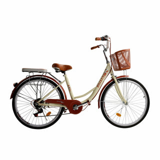 26-Inch 7-Speed Women's Cruiser Bike – Classic City Bicycle with Spoke Wheels (Cream)