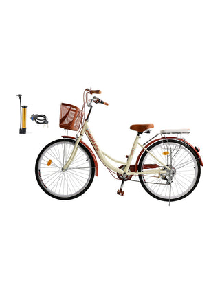 26-Inch 7-Speed Women's Cruiser Bike – Classic City Bicycle with Spoke Wheels (Cream)