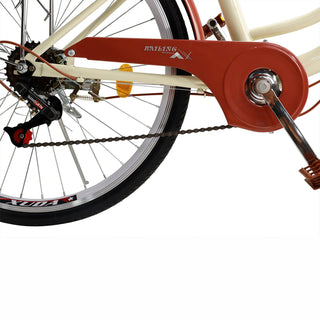 26-Inch 7-Speed Women's Cruiser Bike – Classic City Bicycle with Spoke Wheels (Cream)