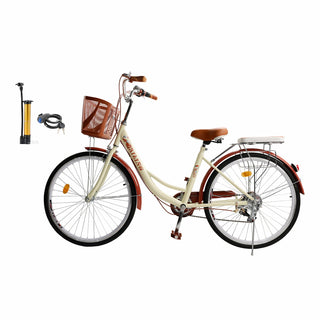 26-Inch 7-Speed Women's Cruiser Bike – Classic City Bicycle with Spoke Wheels (Cream)