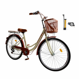 26-Inch 7-Speed Women's Cruiser Bike – Classic City Bicycle with Spoke Wheels (Cream)