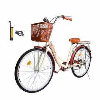 26-Inch 7-Speed Women's Cruiser Bike – Classic City Bicycle with Spoke Wheels (Cream)