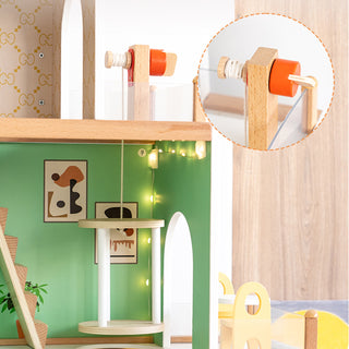 3Story Wooden Lighting Doll House With Balcony 20 Accessories Toy For 3+Year Kid  Toy