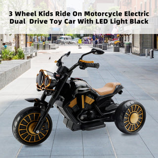 3 Wheel Kids Ride On Motorcycle Electric Dual Drive Toy Car With LED Light Black