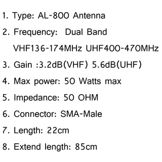 1Pcs AL-800 High Gain Dual Band Extendable Antenna SMA-Male For Icom Yaesu Radio