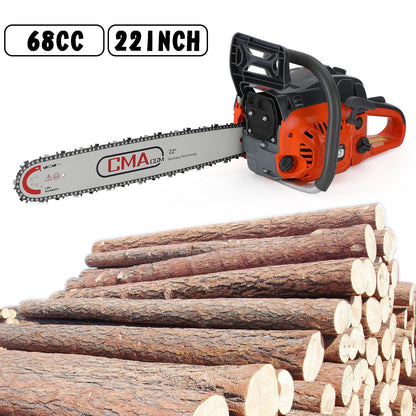 22 inches 68CC Gasoline Chainsaw Cutting Wood Gas Sawing Aluminum Crankcase Chain Saw