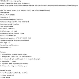 18 IR CCD Car Reverse Camera Heavy Duty Rear View Reversing Camera 12-24V