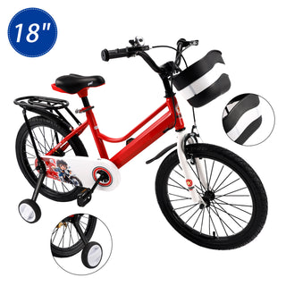 18" Kids Bike for Boys and Girls with auxiliary wheels & Rack Red