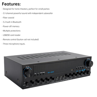 3600W Peak Stereo HiFi Power Bluetooth Amplifier High-Power 5.1 Subwoofer Home