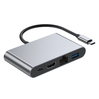 4 in 1 Docking Station TYPE-C to RJ45 100M HDMI USB3.0 PD Interface Hub Adapter