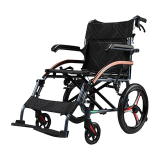 Easy-to-Fold Adjustable Footrests and Eco-Friendly Oxford Fabric Seat – Lightweight Hand-Push Aluminum Alloy Frame Wheelchair with Magnesium Alloy Wheels and Comfortable for Travel
