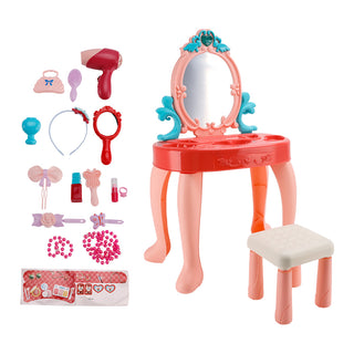 Toddler Makeup Table with Mirror and Chair Kids Vanity Set with Blowdryer for 3+