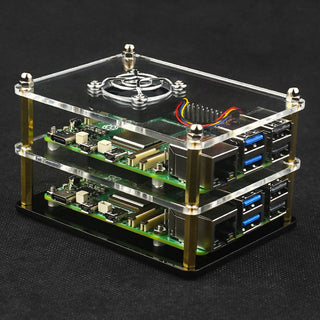 Multi-Layer Acrylic Shell Raspberry pi5 Transparent Protective Case Cooling Fan