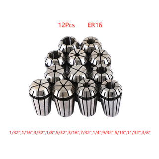 12Pcs ER16 Spring Collet 1/32"-3/8" For CNC Milling Lathe Tool Workholding