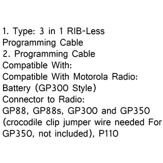 1Pcs 3 in 1 RIB-Less Programming Cable For GP300/88S CP200 GM300 Radio