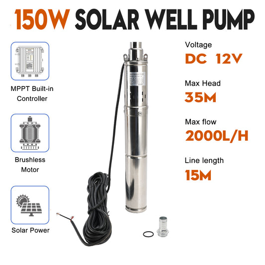 3" 12V 150W MPPT Screw Solar Bore Pump Submersible Deep Well Hole Steel

3" 12V 150W Deep Well Solar Submersible Bore Hole Water Pump Built-in MPPT