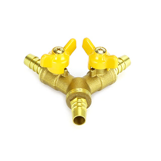 3 Way Shut Off Ball Valve 3/8" ID Hose Barb 2 Switch Brass Y Shaped Valve