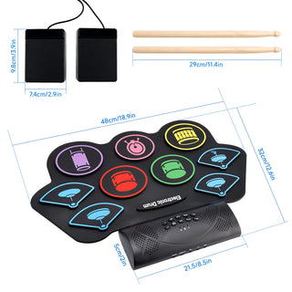 Hand Roll Drum Set 9-Pad Drum Built-in Stereo Speakers Foot Pedal Birthday Gift