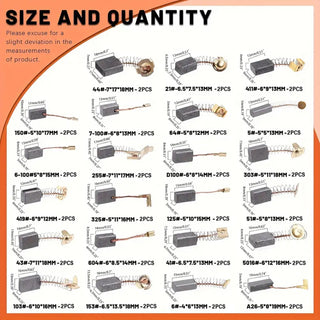 46Pcs Electric Motor Carbon Brushes 23 Sizes Replacement Repair Power Tool Part