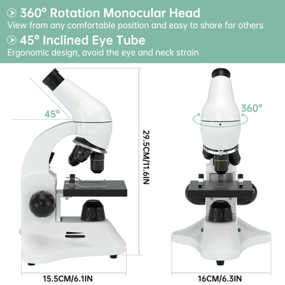 40X-2000X Compound Monocular Microscope For Kids Adult With Slides Set