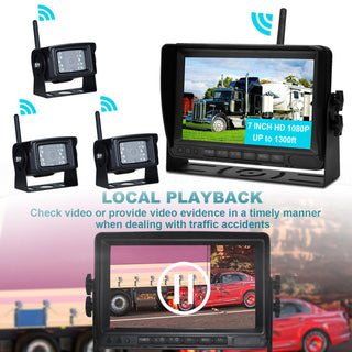 7" Wireless AHD 1080P Rear View Backup Camera Kit – 3-Channel Monitor for Truck, Trailer