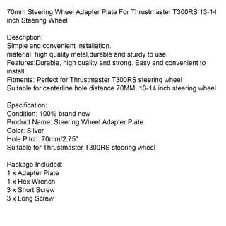 For Thrustmaster T300RS Steering Wheel Adapter Plate 70mm Race Game Modification
