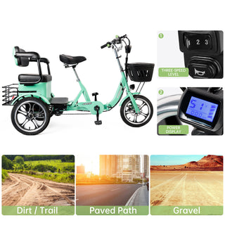 Electric Folding Tricycle 400W, 3-Wheel Bike for Adults, 48V Battery