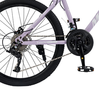 26-Inch 27-Speed Mountain Bike – Adult MTB with Dual Disc Brakes & Suspension Fork, Purple