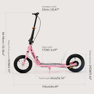 Fold Commuter Scooter Shock Absorbing 12 inch Rubber Air Tires Pink