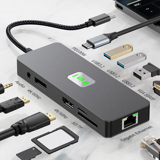 11 in 1 TYPE-CtoRJ45 Gigabit USB3.2 HDMI DP+SD/TF 3.5mm Audio VGA PD100W MacBook