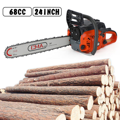 Wal 24" 68CC Gasoline Chainsaw Cutting Wood GasChain Saw