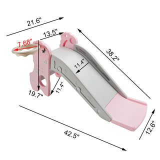 3In1 Kid Folding Slide With Climber,Basketball Hoop,Freestanding Slide Toy Pink Toy