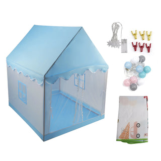 Assembly Tent with Metal Frame Portable Children’s Playhouse with Carry Bag Blue Mesh Window Optional Star Lights & Mat Kids Indoor Play Tent for Boys & Girls