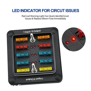 One in Six out Blade Fuse Box Block Holder for Car Marine Boat RV Waterproof