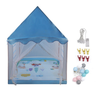 Assembly Tent with Metal Frame Portable Children’s Playhouse with Carry Bag Blue Mesh Window Optional Star Lights & Mat Kids Indoor Play Tent for Boys & Girls