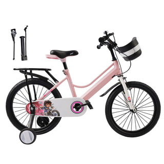 18" Kids Bike for Boys and Girls with auxiliary wheels & Rack Pink