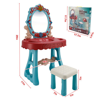 Toddler Makeup Table with Mirror and Chair Kids Vanity Set with Blowdryer for 3+