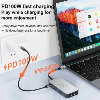 7 in 1 TYPE-CtoRJ45 2.5G 10G USB3.2 HDMI PD100W SD TF Interface Hub for MacBook