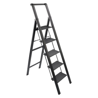 5-Step Folding Ladder, Aluminum with Anti-Slip Pedal - Heavy Duty & Stable Step Stool