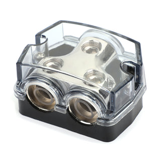 Plastic housing Nickel Plated Heat resistant Splitter Distribution Block 1x0 In 2x0 GA Out Block Splitter Fusebox Clear Cover for Car Audio Marine