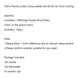 25Pcs Plasma Cutter Consumables AG-60 SG-55 Plasma Torch Cutting