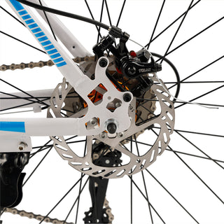 26" 27-Speed White-Blue Road Bike with Suspension & Disc Brakes