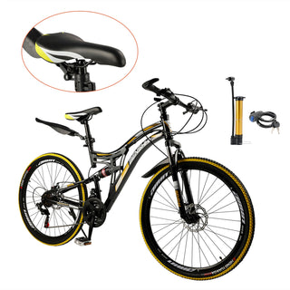 26-Inch Full Suspension Mountain Bike – 21-Speed Bicycle with Thumb Shifter for Teens & Adults
