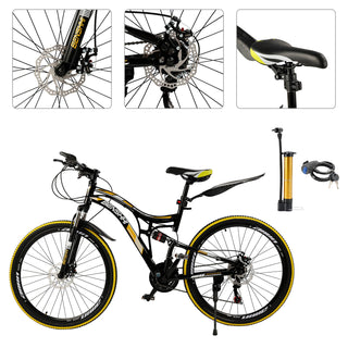 26-Inch Full Suspension Mountain Bike – 21-Speed Bicycle with Thumb Shifter for Teens & Adults
