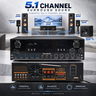 3000W Stereo HiFi Power Amplifier 5.1-Channel Home Karaoke Bluetooth Amplifier